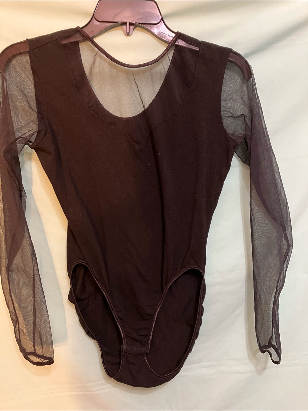 Long-Sleeve Mesh Sleeve Scoop Neck Bodysuit in Black